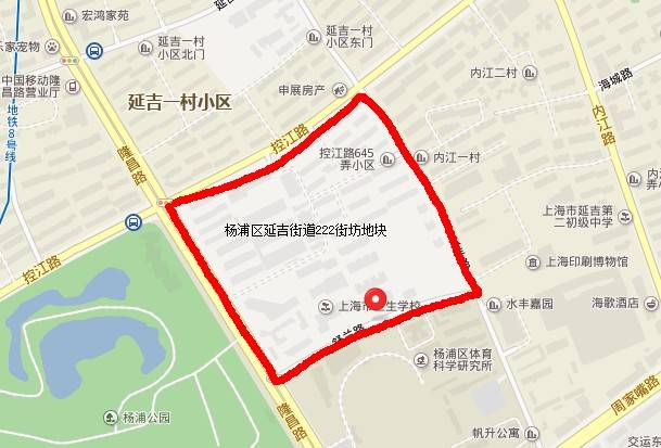 出让公告显示,杨浦区延吉街道222街坊住办地块东至水丰路,南至舒兰路