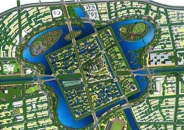规划为以绿地和水体为主的水中居住小镇和滨水湿地公园